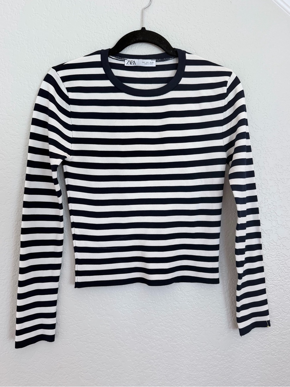 Zara Navy White Striped Long Sleeve Knit Top Size L